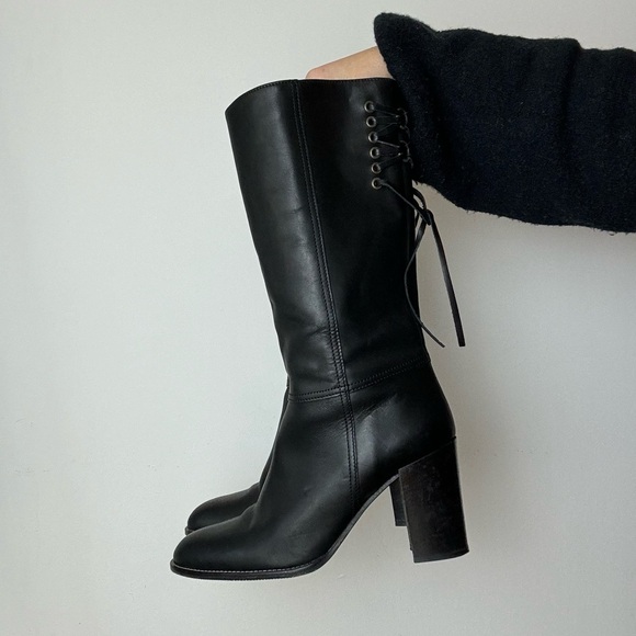 Y2K Coach Black Leather Mid Calf Boots Made in Italy - Picture 1 of 5